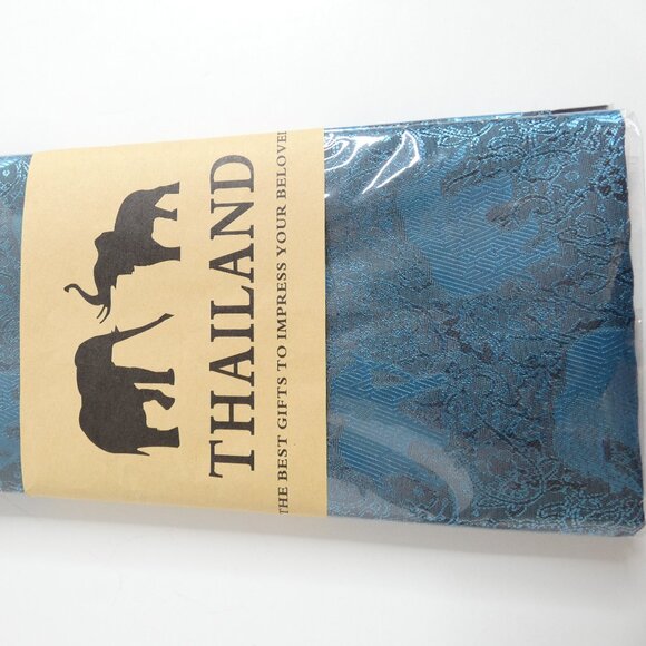 100% Silk Scarf Blue & Black Embossed Lucky Elephant Reflective 73" x 27" NWT - Picture 13 of 14